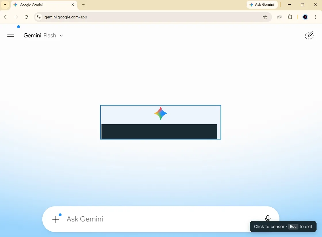 A webpage element outlined in blue with a "Click to censor" tooltip